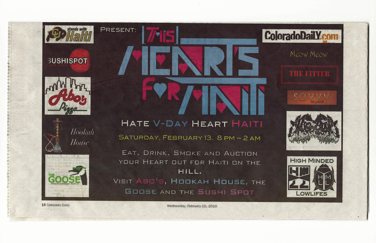 [This] Hearts for Haiti — Colorado Daily print ad