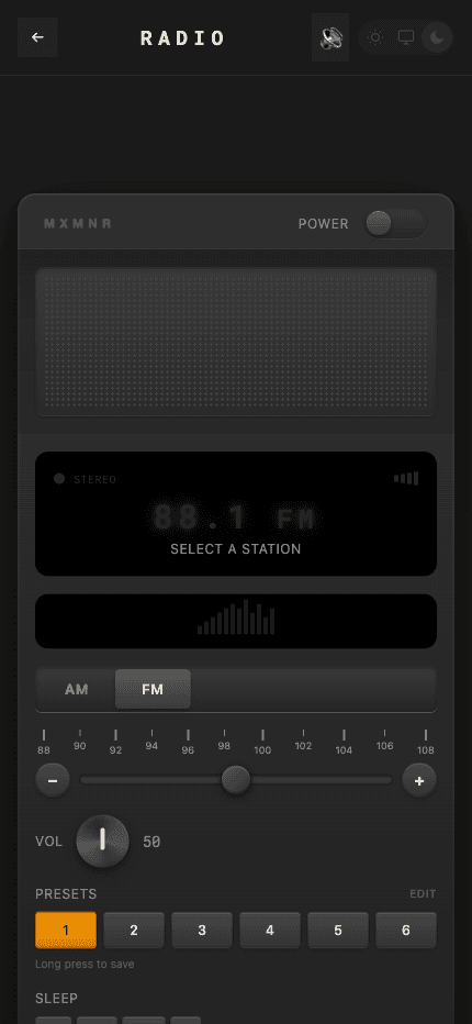 Radio mobile — dark mode